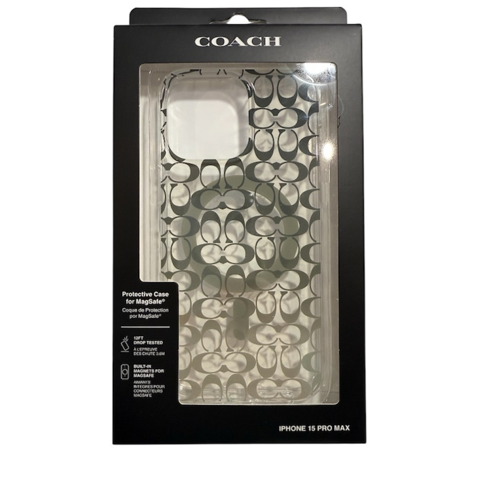 Coach iPhone 15 Pro Max MagSafe Case Signature C Clear Gray Gift Ready NWT